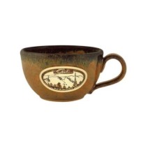 8 oz. Custom promotional Handcrafted Glazed Stoneware Ceramic Coffee Cup Mugs. A beautiful and unique handmade clay Old World coffee mug with glaze finish and a Classic Country design. We are THE DIRECT SOURCE for custom Stoneware Mugs.  CUSZ285